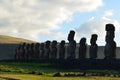 Moais in the ceremonial platform Ahu at Tongariki beach, Rapa Nui Easter island