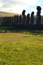 Moais in the ceremonial platform Ahu at Tongariki beach, Rapa Nui Easter island