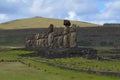 Moais in the ceremonial platform Ahu at Tongariki beach, Rapa Nui Easter island Royalty Free Stock Photo