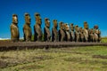 Ahu Tongariki moai platform perspective view under clear sky