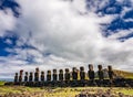 Ahu Tongariki moai platform in a row rear view