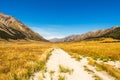 The Ahuriri track, in the conservation park, leading through a grassland valley