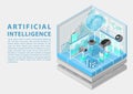 Artificial Intelligence and internet of things concept with digital brain and as isometric vector illustration