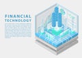 Financial technology concept with stacks of virtual dollars and data flow of transactions as isometric vector illustration Royalty Free Stock Photo