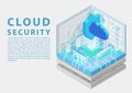 Cloud computing security concept with symbol of floating cloud and shield as isometric 3d vector illustration Royalty Free Stock Photo