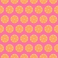 Bright and colorful regular oranges seamless pattern with bright pink background