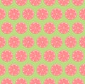 Bright and colorful regular pink grapefruit slices seamless pattern with bright green background