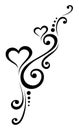 Black and white wedding card decoration with curly lines and two hearts