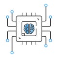 Human brain inside a CPU computer chip. AI or Artificial Intelligence concept. Flat style icon. Royalty Free Stock Photo