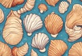 Background of various shell patterns.Cartoon Abstract art.AI Generated Royalty Free Stock Photo