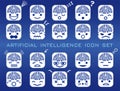 Artificial Intelligence Vector Cute Icon Set Isolated On A Blue Background. Royalty Free Stock Photo