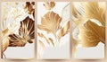 AI Abstract art background vector. Luxury minimal style wallpaper with golden line art flower and botanical leaves