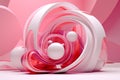 Abstract composition - pink twisting spiral with white plastic balls, funnel.