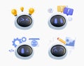 AI agent icon set. Ai, robot, NLP, automatic. Digital brain neural network, AI servers and robots technology, Vector 3D Royalty Free Stock Photo