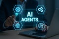 AI Agents System Data, Brain and Gear HUD Overlay Royalty Free Stock Photo