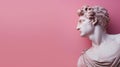 Ai, AI Generated Antique Greek Sculpture of Man pink background with Copy space. Ancient Statue Royalty Free Stock Photo