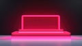 Ai, AI Generated Neon wall room with Copy space. Empty luminous rectangular podium and frame, scene with pink and blue light.