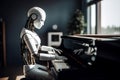 AI android robot playing piano. Generative AI illustration Royalty Free Stock Photo
