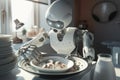 AI android robot washing cooking. Generative AI