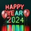 2024 New Year\'s Eve, Silvester 2024 Party, New Year Greeting Card, Happy New Year Party Font, Balloons and Confetti, AI Art Royalty Free Stock Photo