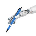 Ai art generator with robot writing assistant or essay generator hand hold pen