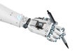 Ai art generator with robot writing assistant or essay generator hand hold pen