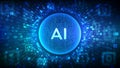AI. Artificial intelligence. Abstract circuit board sphere with letters AI. Machine learning technology. Neural networks. Binary Royalty Free Stock Photo