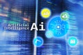 AI, Artificial intelligence, automation and modern information technology concept on virtual screen Royalty Free Stock Photo