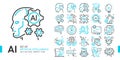 AI Artificial intelligence blue line icon set AI technology concept more, 256x256 pixel perfect icon vector, editable stroke] Royalty Free Stock Photo