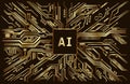 AI artificial intelligence chip gold circuit background dark tech futuristic Royalty Free Stock Photo