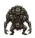 One single monstrosity with hideous fusion of many demonic heads white backdrop Royalty Free Stock Photo