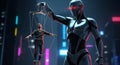 A single futuristic AI robot manipulating a single human like a puppeteer Royalty Free Stock Photo