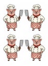 A single pig wearing a kitchen chef outfit holding a meat cleaver mirrored duplicated Royalty Free Stock Photo