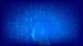 AI. Artificial intelligence concept. Abstract wireframe digital human face on streaming matrix digital binary code background. Royalty Free Stock Photo
