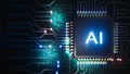 AI artificial intelligence concept Central Computer Processors CPU concept, 3d rendering, Circuit board, Technology background,