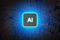 AI artificial intelligence concept, Close up of microprocessor glowing on mainboard electronic computer background Royalty Free Stock Photo