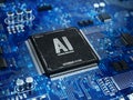 AI, Artificial Intelligence concept - Computer chip microprocessor with AI sign and binary code