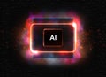 AI artificial intelligence concept. CPU chip with neon lights on circuit board background Royalty Free Stock Photo