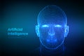 AI. Artificial intelligence concept. Ai digital brain. Abstract digital human face. Human head in robot digital computer Royalty Free Stock Photo