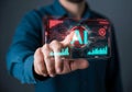 Ai Artificial Intelligence Concept Showing a Human Hand Interacting with a Futuristic Digital Interface Displaying Data Royalty Free Stock Photo