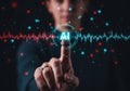 Ai Artificial Intelligence Concept with a Human Finger Touching a Glowing Digital Interface Featuring Technology Waveforms and Royalty Free Stock Photo