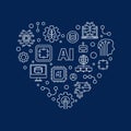 AI Artificial Intelligence concept vector outline heart shaped banner or illustration