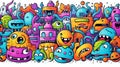 Ai Artificial Intelligence created childrens colorful doodle art background