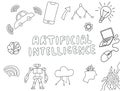 Ai artificial intelligence doodle with technology stuff vector