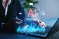AI, Artificial intelligence generating data and insights concept, showing business person using laptop and smartphone, Royalty Free Stock Photo