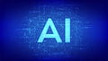 AI. Artificial intelligence. Letters AI made with binary code. Machine learning technology. Binary data and streaming digital code Royalty Free Stock Photo