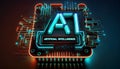 AI Artificial intelligence logo on chipset circuit board, Generative AI illustration