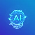 AI. Artificial Intelligence Logo in hand. Artificial Intelligence and Machine Learning Concept. Sphere grid wave with binary code Royalty Free Stock Photo