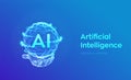 AI. Artificial Intelligence Logo in hand. Artificial Intelligence and Machine Learning Concept. Sphere grid wave with binary code Royalty Free Stock Photo