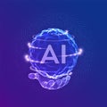 AI. Artificial Intelligence Logo in hand. Artificial Intelligence and Machine Learning Concept. Sphere grid wave with binary code Royalty Free Stock Photo